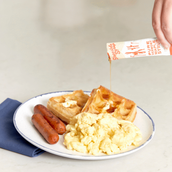 Serve Vermont maple syrup on top of buttery Belgian waffles, low-carb sausage links, and a scrambled 3:1 egg white to egg yolk blend