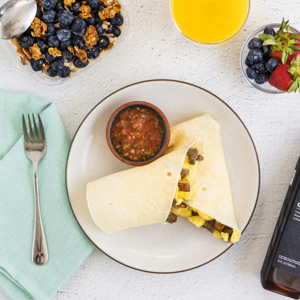 Tex Mex Breakfast Wrap with Homemade Salsa Container