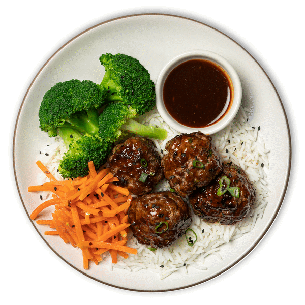 Korean BBQ Meatballs with Sesame Broccoli & Carrots