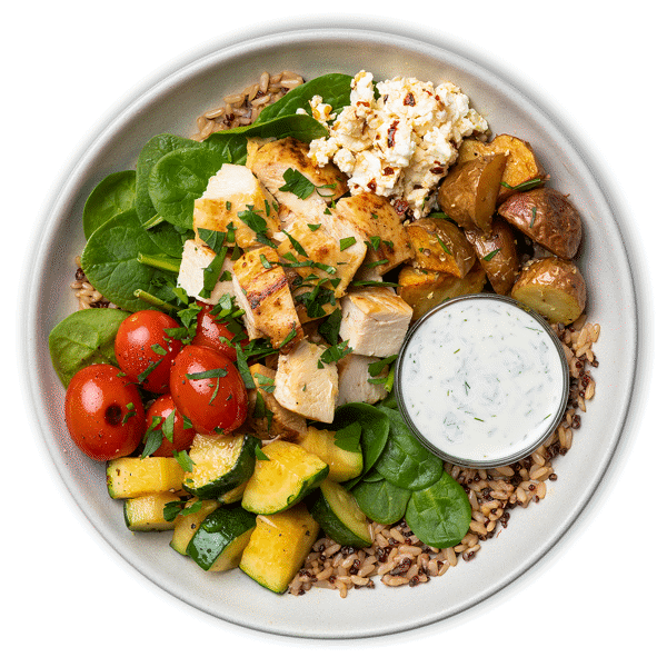Greek Chicken Bowl with Dill Cream Sauce