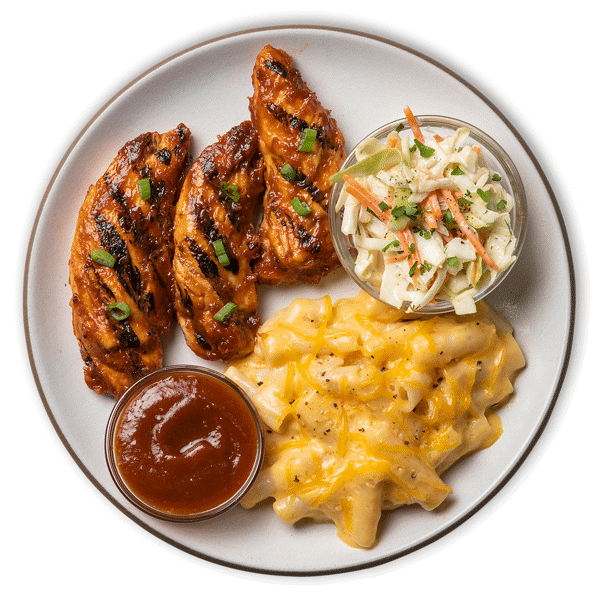 Grilled BBQ Chicken Tenders with Mac & Cheese