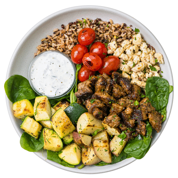 Greek Beef Bowl with Dill Cream Sauce