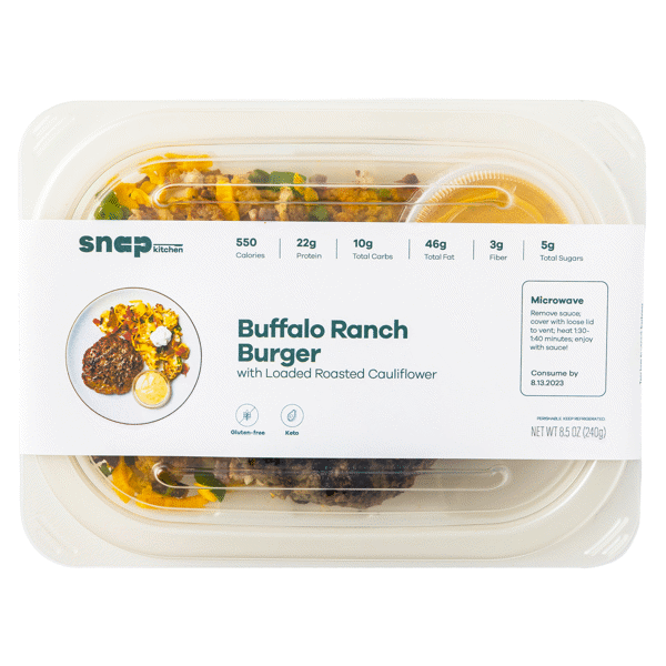Buffalo Ranch Burger with Loaded Roasted Cauliflower Container