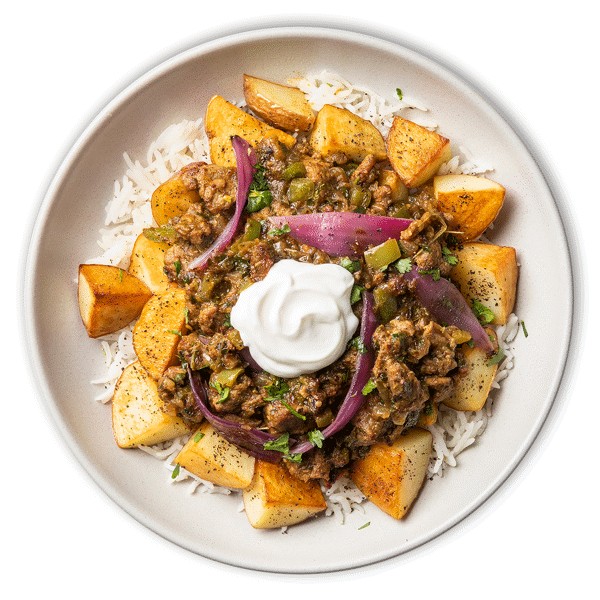 Beef Chile Verde with Lemon-Roasted Potatoes