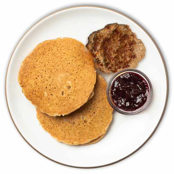 Pancakes with Breakfast Sausage & Berry Compote