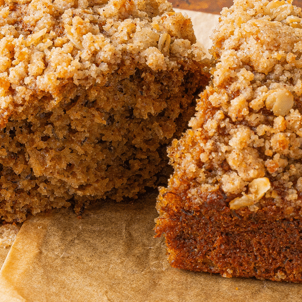 Close up of Banana Bread with Oat Streusel
