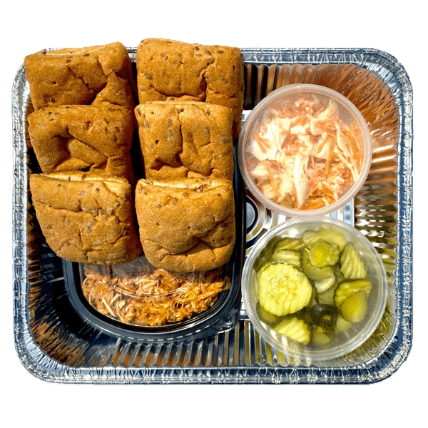 6 multigrain buns packaged with coleslaw and pickles